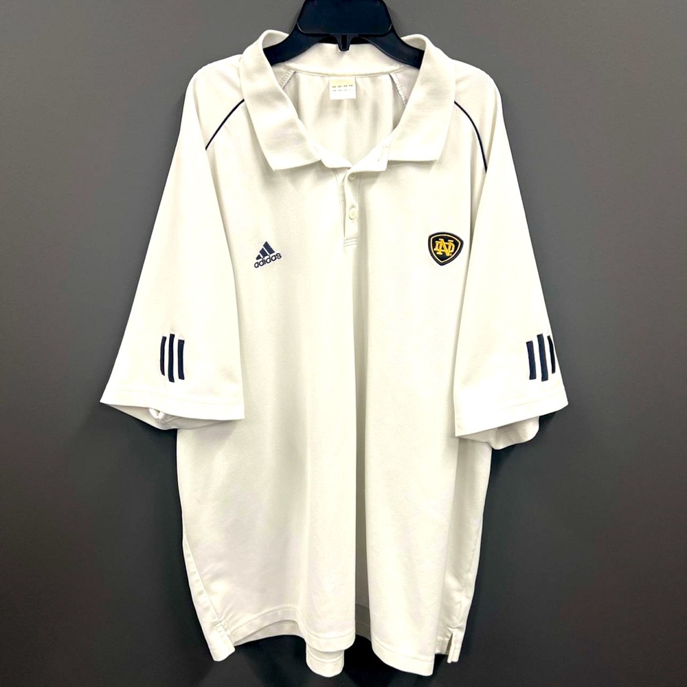 Adidas Notre Dame Polo Shirt Men’s 3XL White Gold Blue Pullover Quarter Button